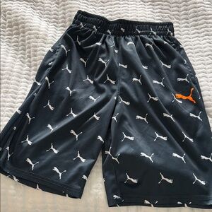 Puma Black Mesh Shorts with White Logo Print and Orange Puma Mark